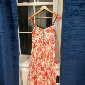 Club Monaco Red White Toile Pleated Dress (Size 00)